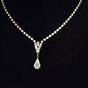 Silver tone Rhinestones Clear Sparkly Crystals Necklace Charms Pendant 7.5'